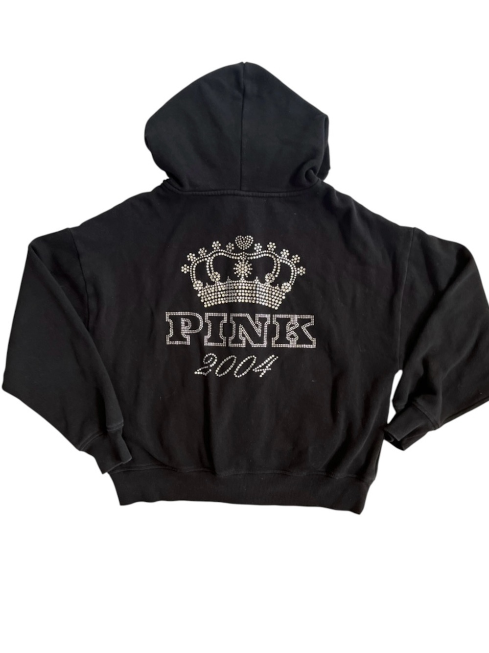 Rare Vintage Pink Victoria's Secret Black Rhinestone Bling Y2K 2004 Zip Up